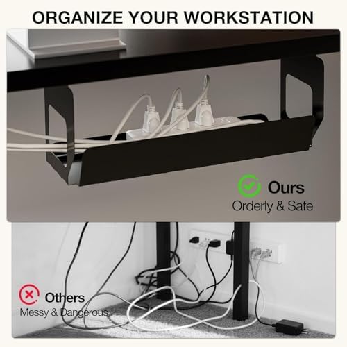 Muvai 71" L Shaped Standing Desk with Cable Tray, Reversible, Black
