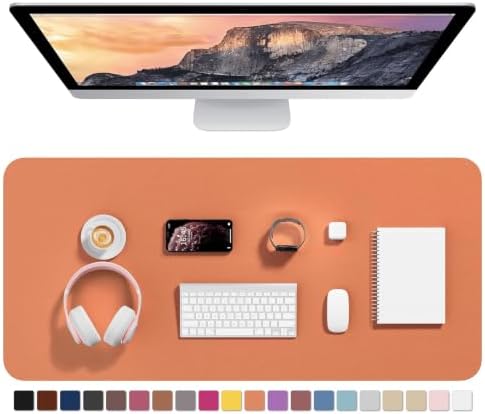 Hsurbtra Desk Pad, 35.5" x 17" PU Leather Desk Mat, XXL Extended Mouse Pad, Waterproof Desktop Blotter Protector, Non-Slip Ultra Thin Large Laptop Keyboard Writing Mat for Office Home, Orange Pink