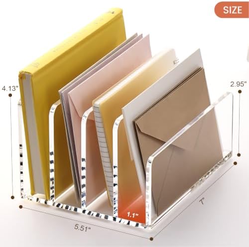 YUXUN Acrylic Mail Organizer, Clear Mail Holder-4 Compartments Mail Sorter, File Organizer for Desk, Office Accessories for Mail, Bills, Documents, Notebooks