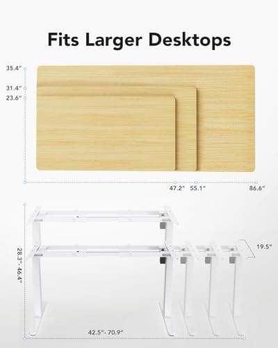 HUANUO Electric Standing Desk Frame with Double Crossbeam,Whtie Frame Only