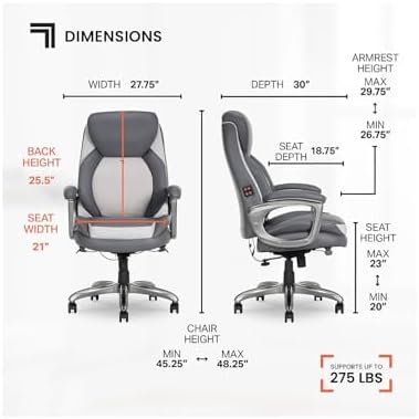 Sharper Image S-600 Active Lumbar Heated Ergonomic Bonded Leather Swivel Executive Massage Chair, Gray (60098-GRY)