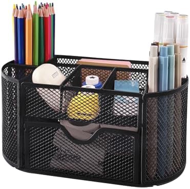 Newkita Desk Organizers and Accessories with Pencil Pen Holder Supply 8 Compartments and 1 Pullout Drawer for Home, School, and Office. (Black)