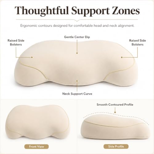 Beige Memory Foam Cervical Pillow for Neck & Shoulder Support, 23 x 12 in