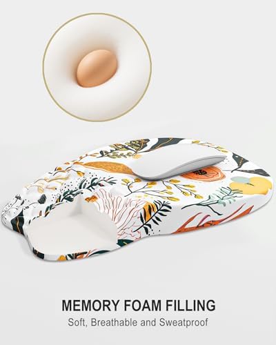 Auhoahsil Ergonomic Mouse Pad with Wrist Rest, Slope Computer Mouse Mat with Wrist Support, Memory Foam Filling, Non-Slip Silicone Base, Pain Relief, for Gaming & Work, 8 x 12 in, White Flowers