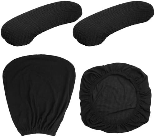 Tallew Office Chair Covers Set Computer Universal Protective Stretchable Chair Seat Covers Desk Armrest Slipcovers Pads Office Cushion Backrest for Rotating(Black)