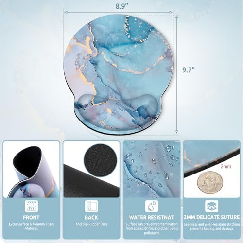 KONVINIT Ergonomic Mouse Pad with Wrist Rest, Small Mousepad with Non-Slip Rubber Base and Smooth Surface, Blue Mouse Pads for Desk, Office Desk Accessories