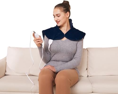 Ruqiji 19" x 24" Weighted Neck&Shoulder Heating Pad, 2.5lbs with 12 Temperature Settings&Countdown Timer,Pain Relief for Neck/Shoulders/Menstrual Pain(Navy Blue)