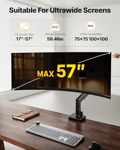 monTEK Heavy-Duty Monitor Arm for 17-57" Ultrawide, 59.4 lbs, Black