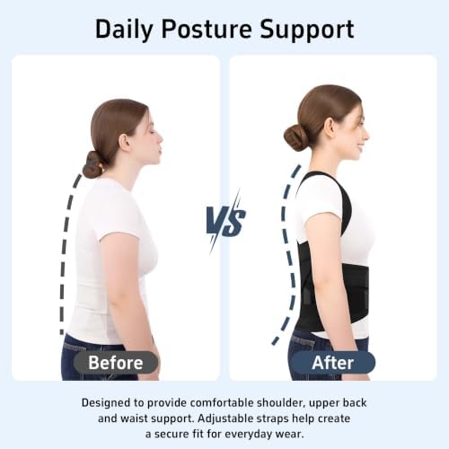 Posture Corrector for Women and Men, Back Brace Posture Corrector with Full Back Support, Adjustable Shoulder Brace and Waist Belt, Back Straightener Posture Trainer for Upper Back, Neck, Shoulder and Lower Back Pain Relief, Scoliosis, Hunchback (Black...