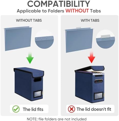 BALEINE File Organizer Box with Lid, Collapsible Hanging File Storage Box