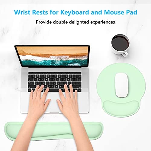 Dapesuom Keyboard Wrist Rest and Mouse Pad with Wrist Support, Memory Foam Cushion for Keyboard and Mouse Set, Ergonomic Desktop Pad Rests with Non Slip Base for Easy Typing & Pain Relief, Lake Green