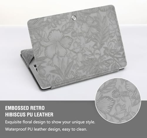 MOSISO PU Leather Sleeve Case, Embossed Hibiscus Portfolio Protective Stand Cover