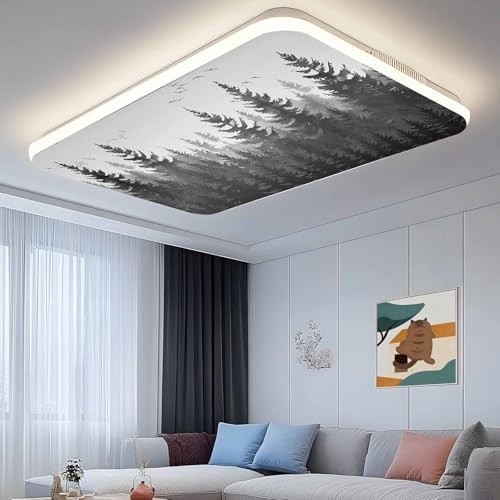 Forest Magnetic Fluorescent Light Covers for Ceiling Lights 2 x 4 Feet, Rustic Grey Foggy Pine Tree Anmal Birds Office Classroom Kitchen Drop Ceiling Light Covers Lighting Filters Shade Panel 3 Packs