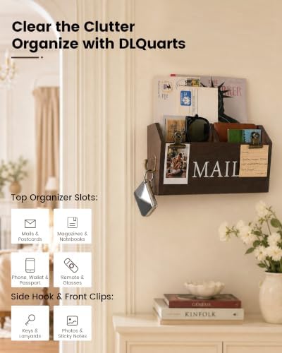 DLQuarts Solid Wood Mail Organizer Countertop or Wall Mounted, Dark Walnut