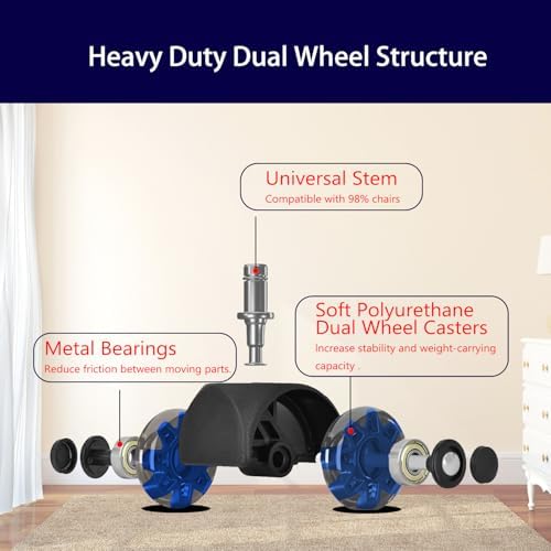 Hirate 2 inch Office Furniture Casters 7/16 inch Stem Dual Rubber Wheel