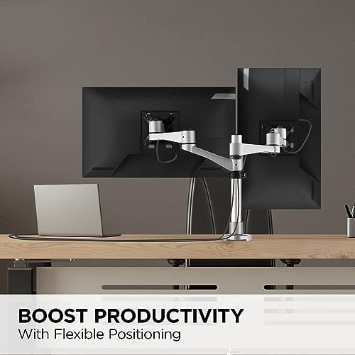ViewSonic LCD-DMA-001 Monitor Desk Mounting Arm for 2 Monitors up to 24 Inches Each, VESA Compatible, Full Ergonomic Adjustability, 2-in-1 Mounting Base, and Built-in Cable Management