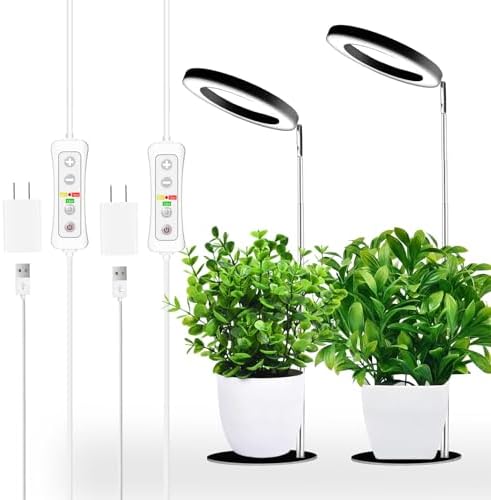 Yadoker 144 LEDs Full Spectrum Plant Grow Light for Indoor Plants,Height Adjustable, 6.3" Aluminum Housing,Automatic Timer with 8/12/16 Hours,10-Level Brightness,Black Plant Light with Base,2 Pack