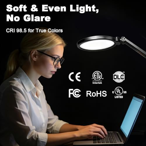 NS Pro LED Desk Lamp with Remote Control, Eye-Caring CRI95+ Dimmable Light, 3000K–6000K Adjustable CCT, Flexible Angle, Clamp or Base Mount, Memory Function Desk Lamp for Office, Reading & Video Calls