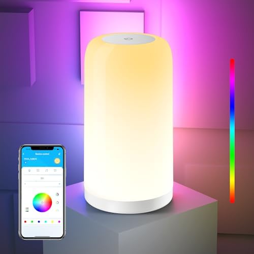 VOLIVO Smart Touch Bedside Lamp, Bluetooth App Control, Dimmable & Timer