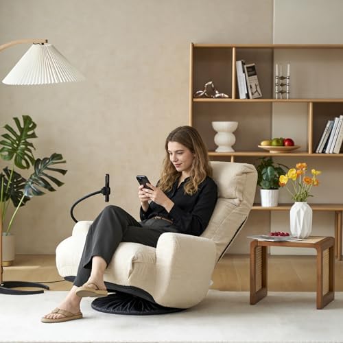 Swivel Lazy Floor Chair, Adjustable Reclining Floor Lounger with Head & Back Support and Phone Holder, Comfy Tatami Sofa Seat for Adults Bedroom & Gaming