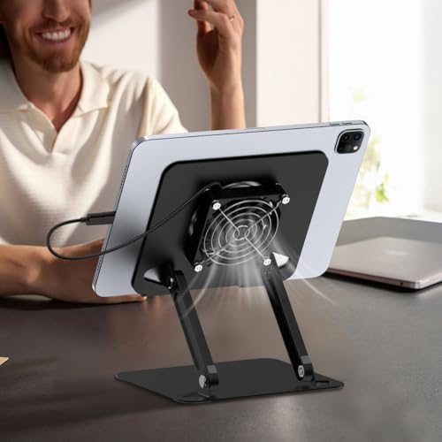 Cooling Stand for Surface Pro,Tablet Cooler Stand Holder with Quiet Fan Heavy Duty for iPad Pro Air Series,Microsoft Surface Series,Samsung Galaxy Tabs,Portable Monitor...Up to 15'' Tablets-Black