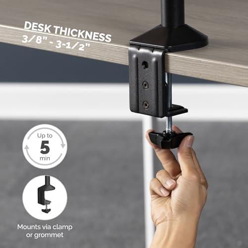 Fellowes Reflex Series Adjustable Monitor Arm for Desk, Supports 32 Inch Monitors, Ergonomic Single Monitor Stand with VESA Mount, Easy Setup with Grommet or Clamp, 8502501 Black