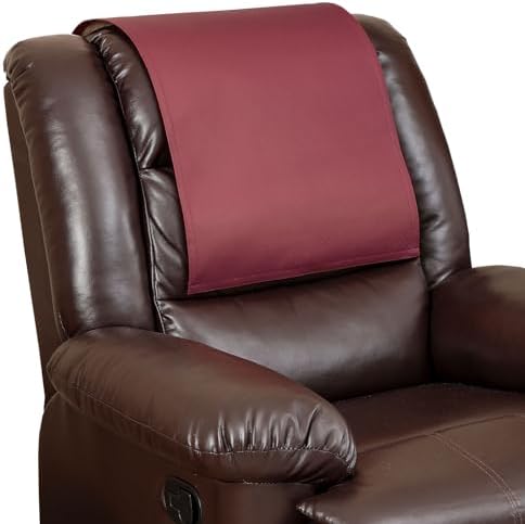 Non Slip Recliner Headrest Protector Washable Faux Leather Headrest Covers for Recliner Chair Waterproof Couch Head Rest Covers for Sofa,Furniture,Office Chair,Theater Seat (Burgundy)