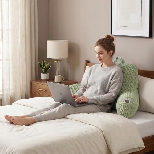 Reading Pillow for Sitting in Bed with Arm,Green Corduroy,M