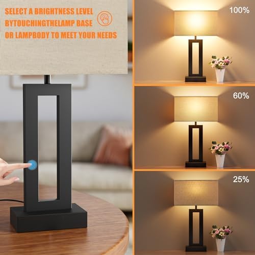 19.6" Touch Lamps for Nightstand, 3 Way Dimmable Bedroom Lamp, USB C+A
