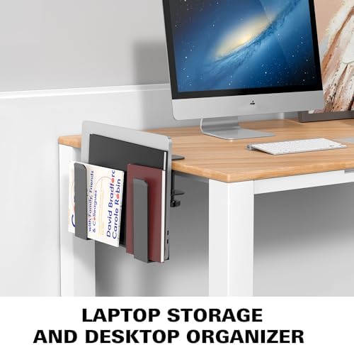 Adjustable Side Laptop Mount, No Drill Desk Storage Organizer, Metal Hanging Notebooks Holder, Punch-Free Clamp for MacBook Pro, Documents With Anti-Scratch Silicone