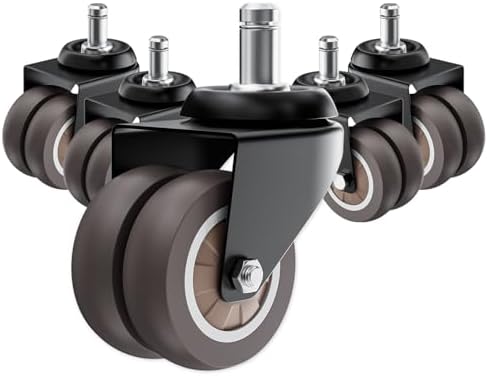 2 Inch Low Profile Office Chair Casters 650 lbs, Dual-Wheel TPR Rubber Wheels with Electrophoretic Coating Steel Bracket, Silent Non-Scratching for Hardwood Floors, Set of 5 (Grey)