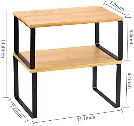 NEX Kitchen Cabinet and Counter Shelf Organizer, Stackable & Expandable, Black and Natural