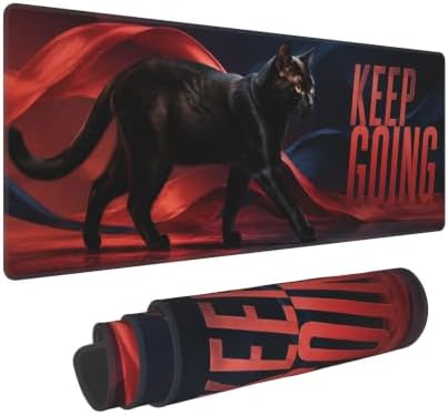 Black Cat Gaming Mouse Pad Large Mouse Pad 11.8x31.5 in Red Navy Design