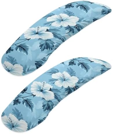 Hibiscus Print Office Desk Chair Arm Covers Protectors Washable Dust-Proof Computer Chair Armrest Covers with Elastic Edge, Blue