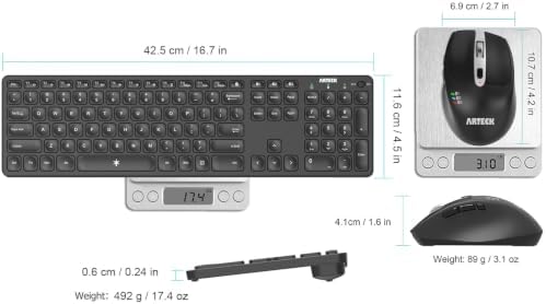 Arteck Universal Multi-Device Bluetooth Keyboard and Mouse Full Size Wireless Bluetooth Keyboard and Ergonomic Mouse Set for Windows, iOS, Android, Computer Desktop PC Laptop iPad Tablet Smartphone