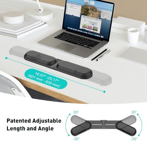 Adjustable Keyboard Wrist Rest, Extendable 16.57" to 25.17" Length & -30° to 30° Angle, Foldable Ergonomic Memory Foam Support for PC, Laptop, Gaming & Office, Waterproof PU Leather, Black