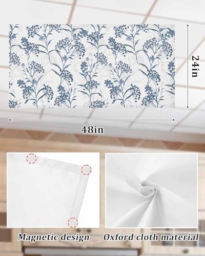Blue Floral Plant Magnetic Fluorescent Light Covers for Ceiling Lights 2 x 4 Feet,Grey Modern Minimalist White Floral Spring Summer Office Classroom Kitchen Drop Ceiling Light Filter Covers 3 Packs