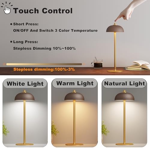 2 Pack Cordless Table Lamp Rechargeable, 5000mAh Battery Table Light