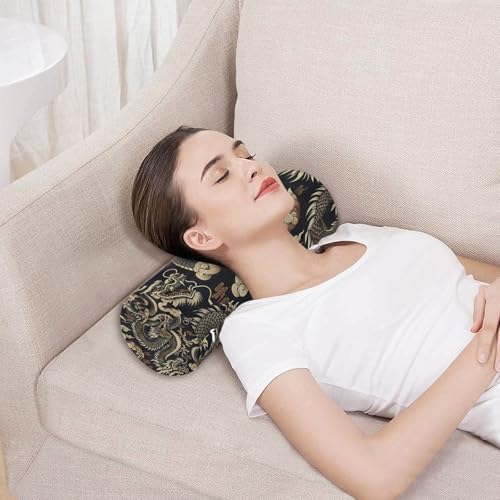 Dragon Japanese Neck Roll Pillow - Extra Dense Memory Foam Round Cylinder Bolster for Cervical Support, Spondylosis, Neck Pain Relief
