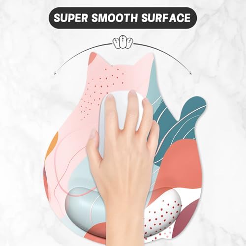Ergonomic Mouse Pad with Wrist Rest, Cute Cat Memory Foam Padded Pain Relief Non-Slip Wrist Support Mouse Mat for Gaming Work Computer Laptop, Funny Office Supplies Desk Accessory, Abstract
