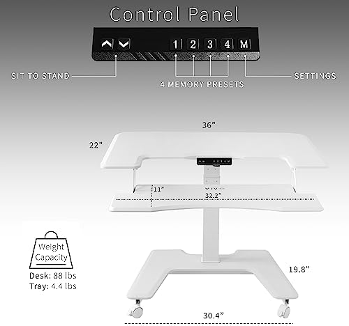 VIVO White Electric 36 in Dual Platform Standing Desk Cart, DESK-V111VTW