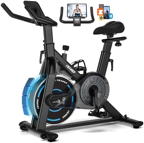 Exercise Bike, CHAOKE Quiet Adjustable Magnetic Resistance Stationary Bike for Home Cardio with App Compatible, 300LB Weight Capacity Indoor Cycling Bike with Comfortable Seat & Digital Display