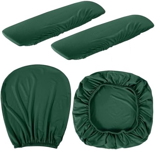 Tallew 4 Pcs Office Chair Covers Set Computer Universal Protective Stretchable Chair Seat Covers Desk Armrest Cover Slipcovers Pads Office Cushion Backrest for Rotating(Regular,Dark Green)