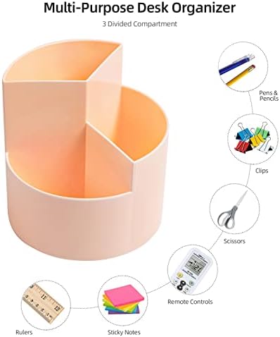 Desk Pencil Pen Holder, 3 Slots 360-Degree Spinning Organizers, Desktop Storage Stationery Supplies, Cute Cup Pot for Office, School, Art Supply, Kids - Pink