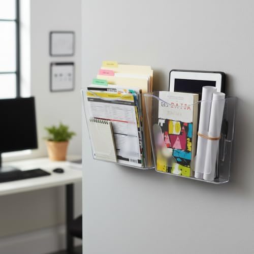 Azar Displays 250088-CLR-2PK Single Vertical Pocket Wall Mount File Holder, Clear (2-Pack)