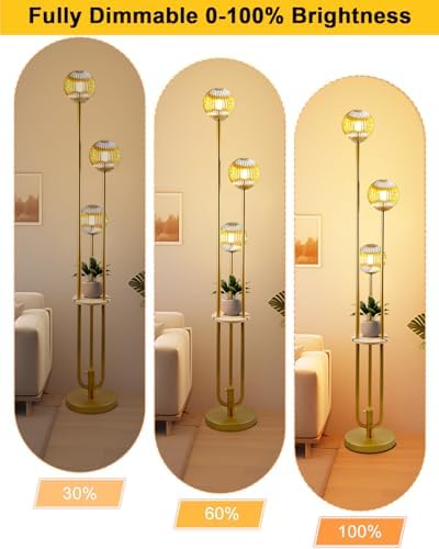 Globe Glass Floor Lamp with Table, Gold Tall Standing Lamps Dimmable, 3000K Warmwhite Mid Century Modern Floor Lamp with 5Lbs Heavy Base for Living Room/Bedroom