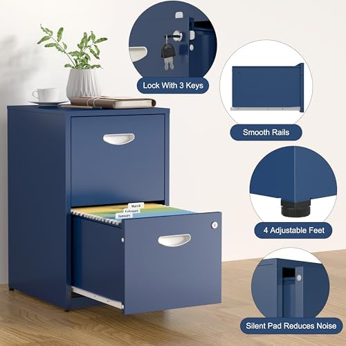 SteeLoong 2 Drawer File Cabinet,Metal Office File Cabinet with Lock,Blue