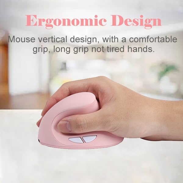 Wireless Ergonomic Vertical Mouse,Rechargeable Silent Portable Ergo Mice with,2.4G USB Receiver, 6 Buttons, Comfortable Grip,Reduce Wrist Pain,for Laptop Desktop Notebook PC Computer-Right Hand(Pink)