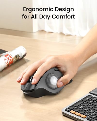 ProtoArc EM01 NL Wireless Trackball Mouse, Thumb Control, Silver