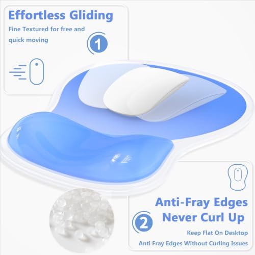 AKIT Ergonomic Mouse Pad and Keyboard Wrist Rest Set, Gel Mousepad, Blue